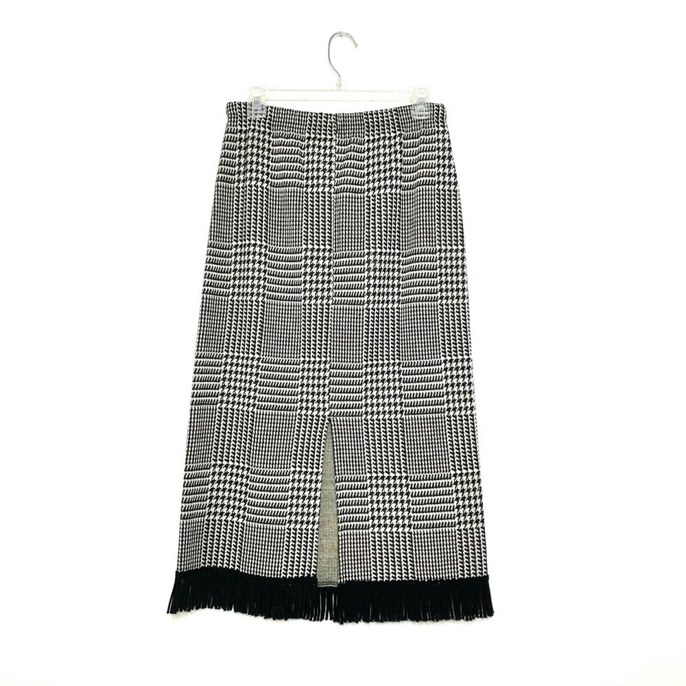 Vintage Herringbone Skirt Tassel Fringe Hem Black - Picture 2 of 4